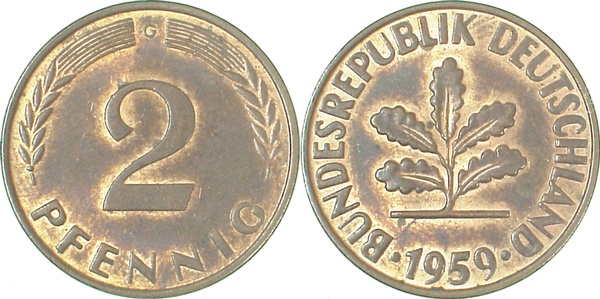 2 Pfennig 1959 G vz J381 vz 2 Pfennig