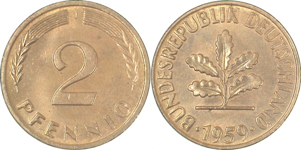 2 Pfennig 1959 J stgl J381 stgl 2 Pfennig