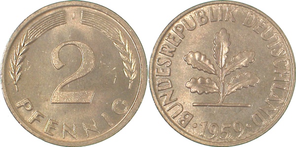 2 Pfennig 1959 J bfr J381 bfr 2 Pfennig