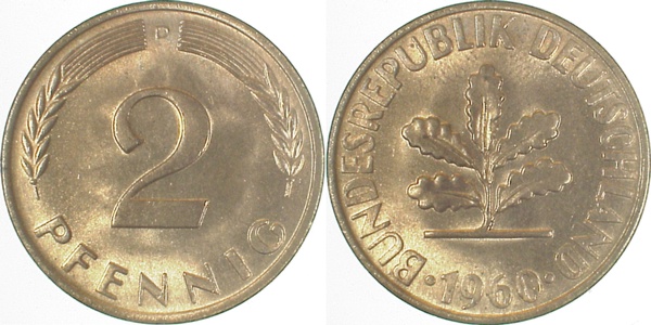 2 Pfennig 1960 D stgl J381 stgl 2 Pfennig
