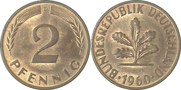 2 Pfennig 1960 D bfr J381 bfr 2 Pfennig