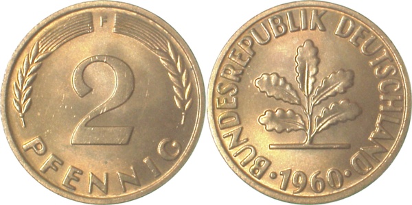 2 Pfennig 1960 F stgl J381 stgl 2 Pfennig