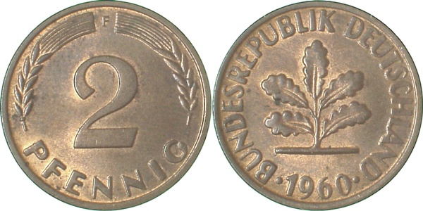 2 Pfennig 1960 F bfr J381 bfr 2 Pfennig
