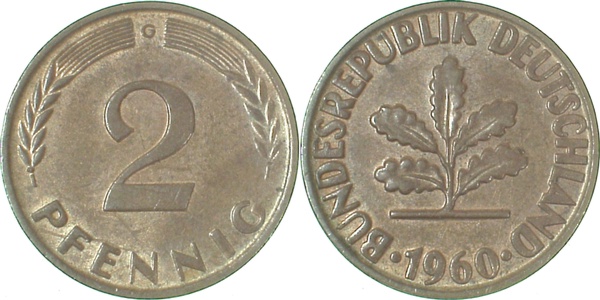 2 Pfennig 1960 G f bfr J381 f bfr 2 Pfennig