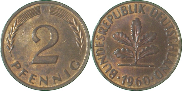 2 Pfennig 1960 J bfr J381 bfr 2 Pfennig