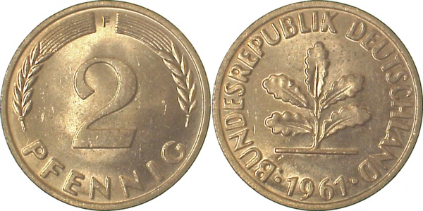 2 Pfennig 1961 F bfr/stgl J381