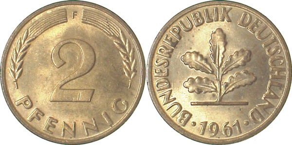 2 Pfennig 1961 F bfr J381 bfr 2 Pfennig