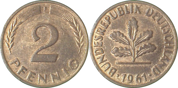 2 Pfennig 1961 F f bfr J381 f bfr 2 Pfennig