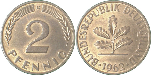 2 Pfennig 1962 D stgl J381 stgl 2 Pfennig
