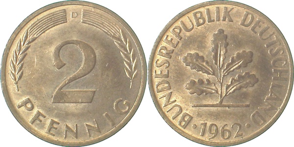 2 Pfennig 1962 D f stgl J381 f stgl 2 Pfennig
