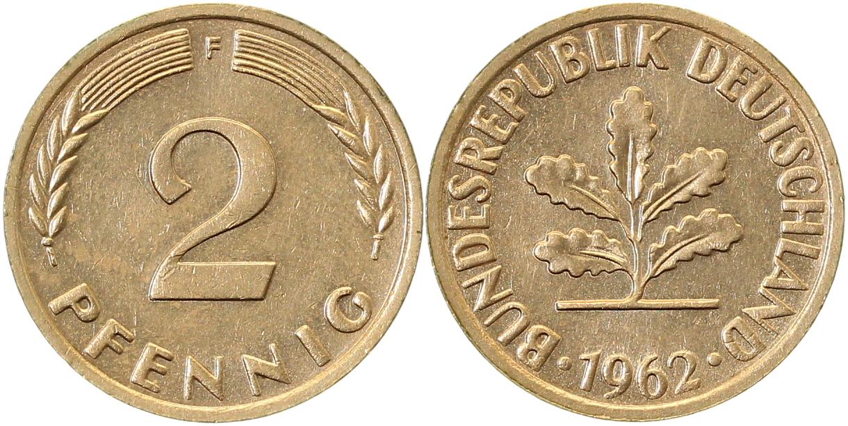 2 Pfennig 1962 F ss/vz Ngb 22 1 J381 ss / vz 2 Pfennig