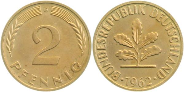 2 Pfennig 1962 G PP Proof J381, Auflage 100 Exemplare