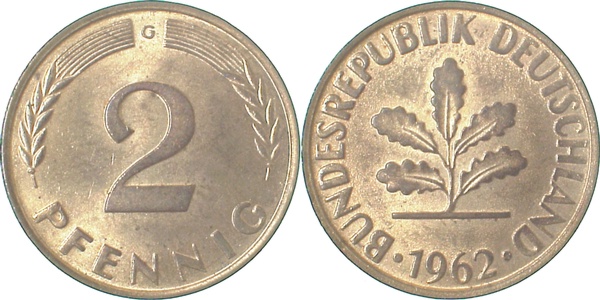 2 Pfennig 1962 G bfr J381 bfr 2 Pfennig