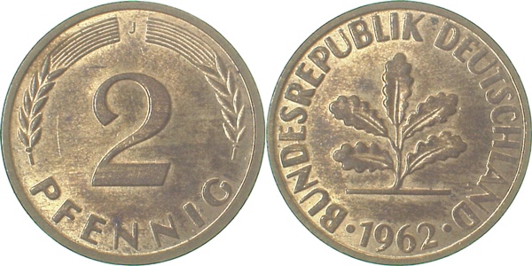 2 Pfennig 1962 J bfr J381 bfr 2 Pfennig