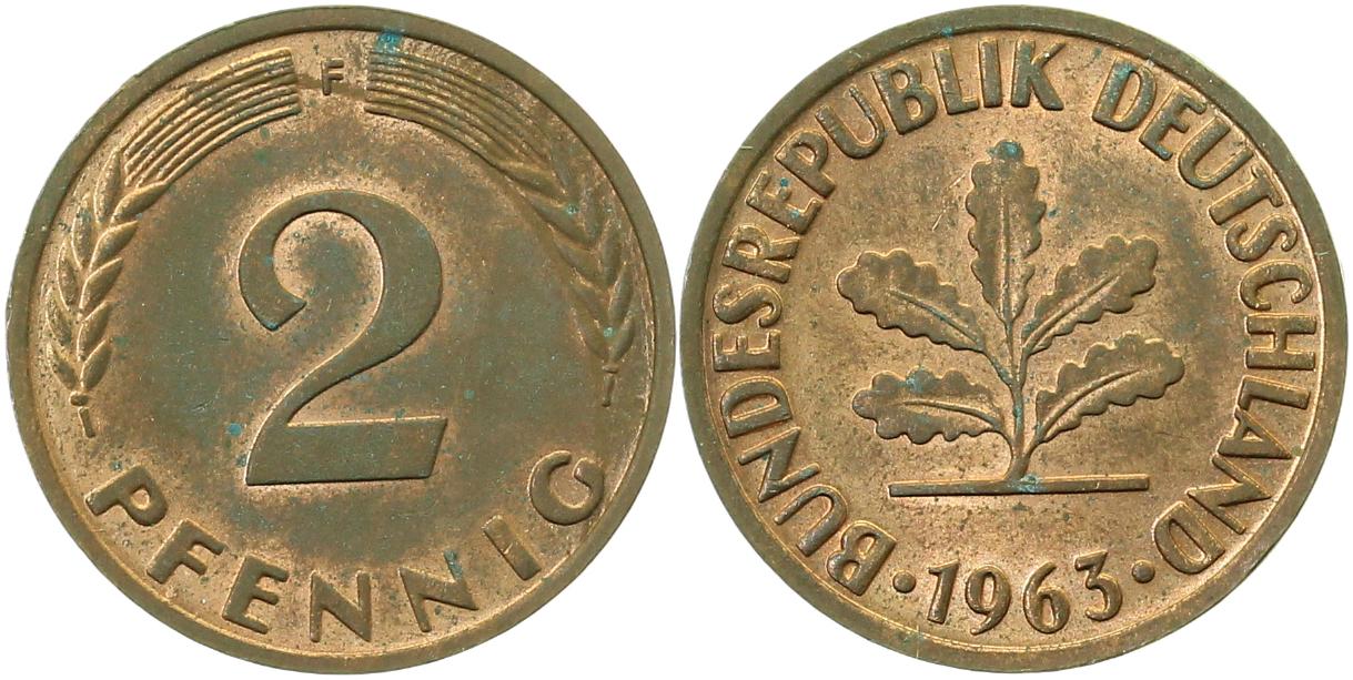 2 Pfennig Variante 1963 F Mzz groß, hoch 26V1 J381