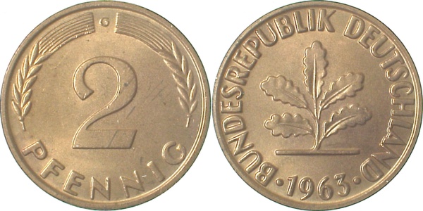 2 Pfennig 1963 G f stgl J381 f stgl 2 Pfennig
