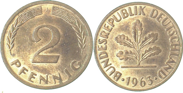 2 Pfennig 1963 J bfr J381 bfr 2 Pfennig