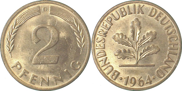 2 Pfennig 1964 D PP..........30 Ex.