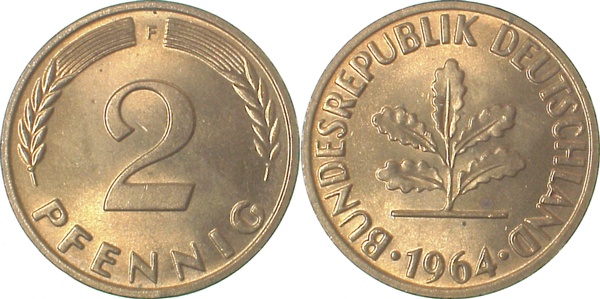 2 Pfennig 1964 F stgl J381 stgl 2 Pfennig