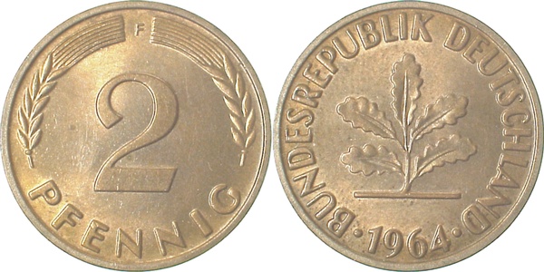 2 Pfennig 1964 F bfr J381 bfr 2 Pfennig