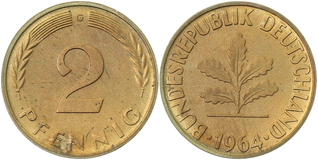2 Pfennig 1964 G Deutschland Polierte Platte Auflage 368 St.