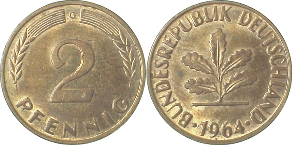 2 Pfennig 1964 G f stgl J381 f stgl 2 Pfennig