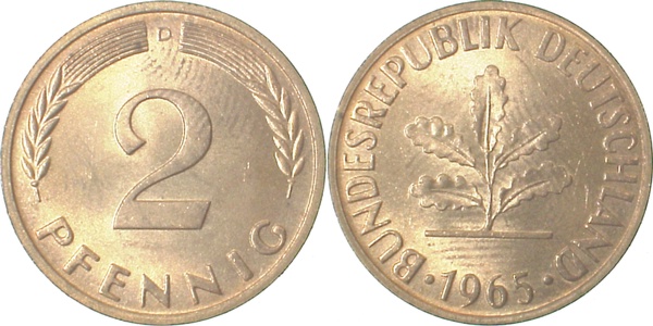 2 Pfennig 1965 D stgl J381 stgl 2 Pfennig