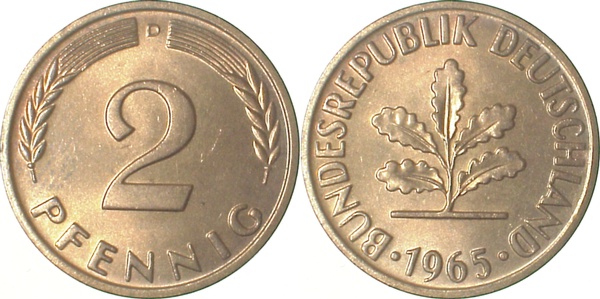 2 Pfennig 1965 D bfr J381 bfr 2 Pfennig