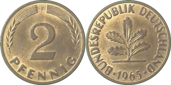 2 Pfennig 1965 F bfr J381 bfr 2 Pfennig