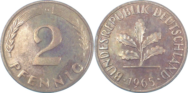 2 Pfennig 1965 G Polierte Platte J381