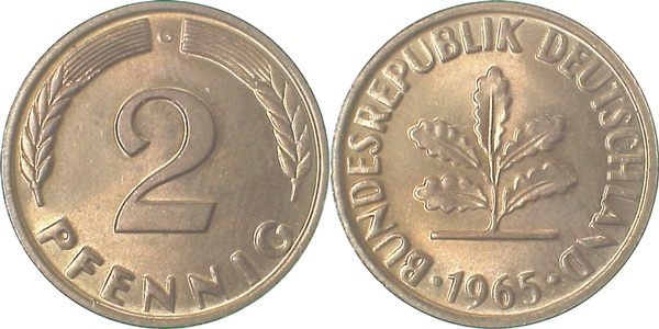 2 Pfennig 1965 G stgl J381 stgl 2 Pfennig
