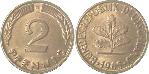 2 Pfennig 1965 G bfr J381 bfr 2 Pfennig