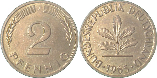 2 Pfennig 1965 J bfr J381 bfr 2 Pfennig