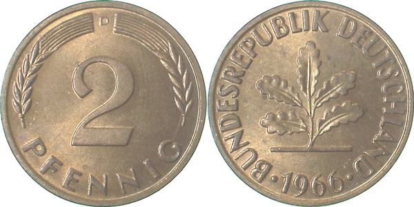 2 Pfennig 1966 D stgl J381 stgl 2 Pfennig