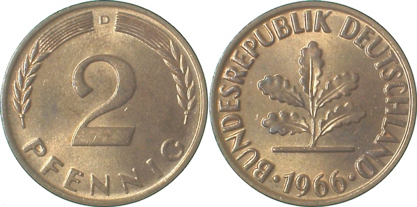 2 Pfennig 1966 D bfr J381 bfr 2 Pfennig