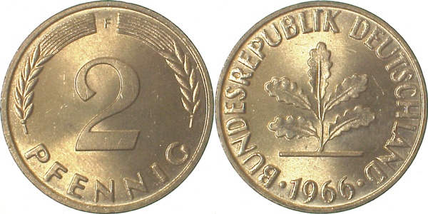 2 Pfennig 1966 F bfr J381 bfr 2 Pfennig