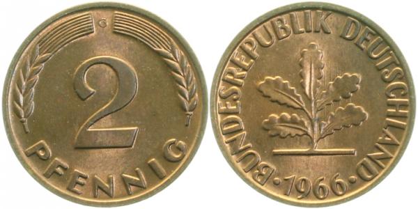 2 Pfennig 1966 G bfr/stgl J381 bfr / stgl 2 Pfennig
