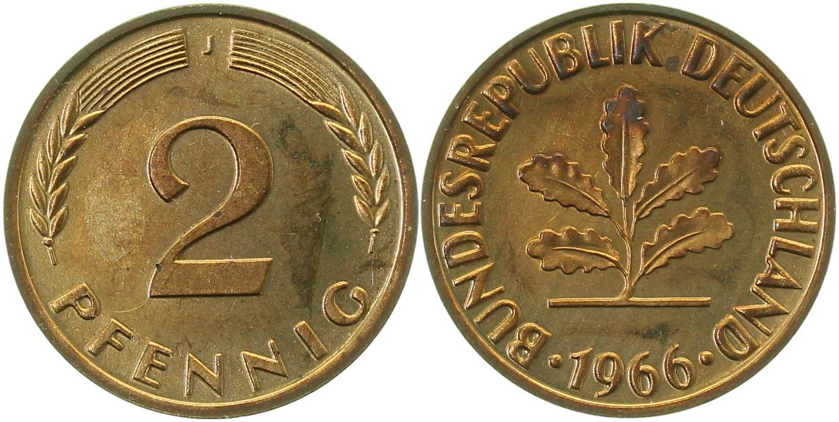 2 Pfennig 1966 J Polierte Platte 3816966J-0.0 Archiv Franqui