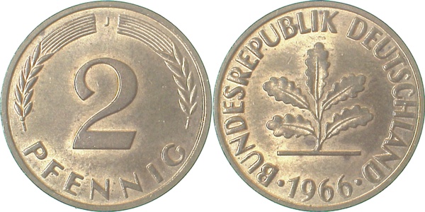 2 Pfennig 1966 J bfr/stgl J381 bfr / stgl 2 Pfennig