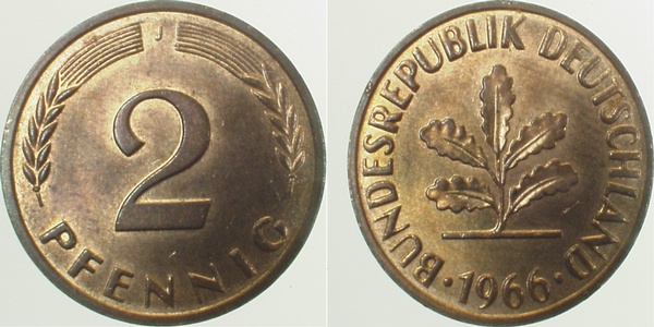 2 Pfennig 1966 J bfr J381 bfr 2 Pfennig