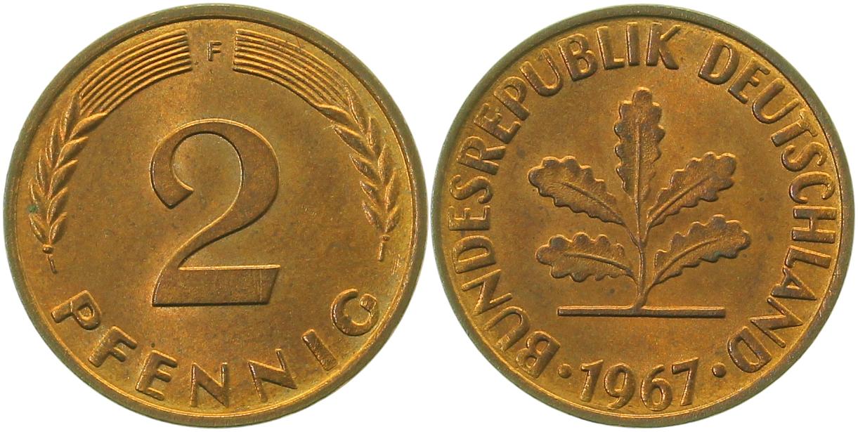 2 Pfennig 1967 F Stempelglanz fein A. Franquinet 38167F-0,9