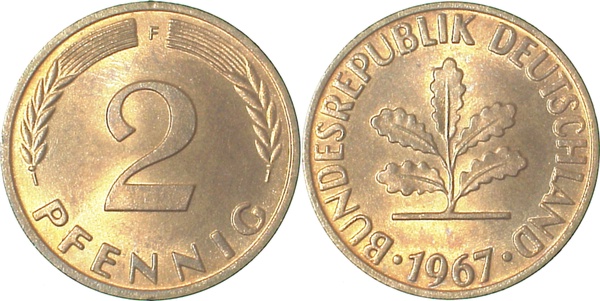 2 Pfennig 1967 F bfr/st J381 bfr / st 2 Pfennig