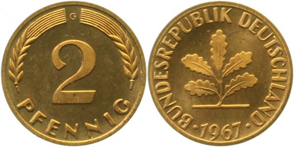 2 Pfennig 1967 G PP Eisen!! 520 Ex.