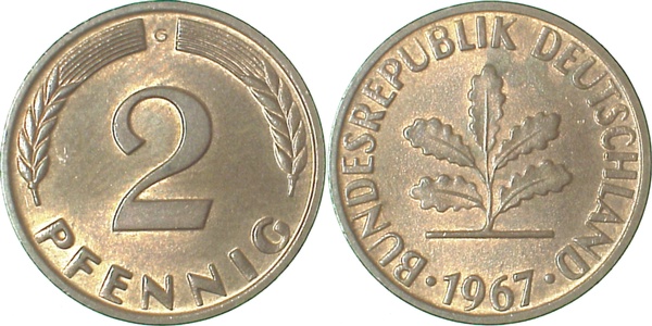 2 Pfennig 1967 G stgl J381 stgl 2 Pfennig