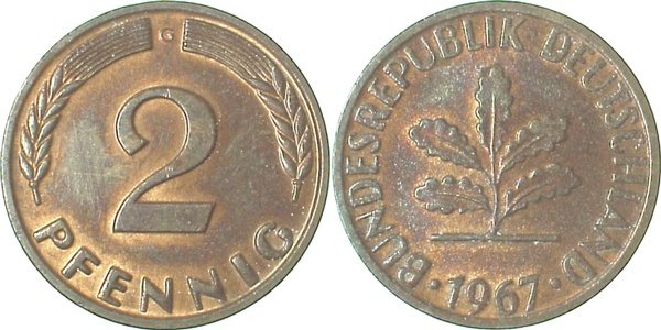 2 Pfennig 1967 G f bfr J381 f bfr 2 Pfennig