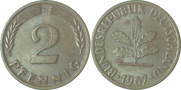 2 Pfennig 1967 G ss J381 ss 2 Pfennig
