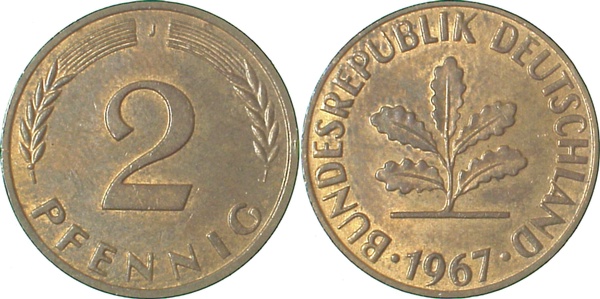 2 Pfennig 1967 J f bfr J381 bfr 2 Pfennig