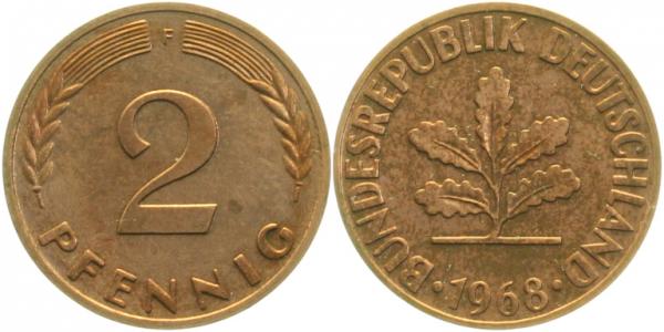 2 Pfennig 1968 F PP Proof Auflage: 3100 Exemplare J381a