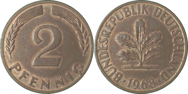 2 Pfennig1968 G | Variante | Punkt am "A" Paproth