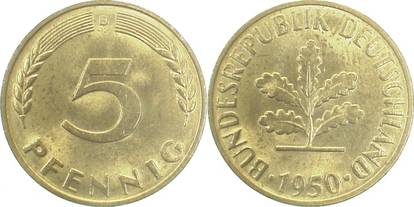 5 Pfennig 1950 D bfr/stgl J382